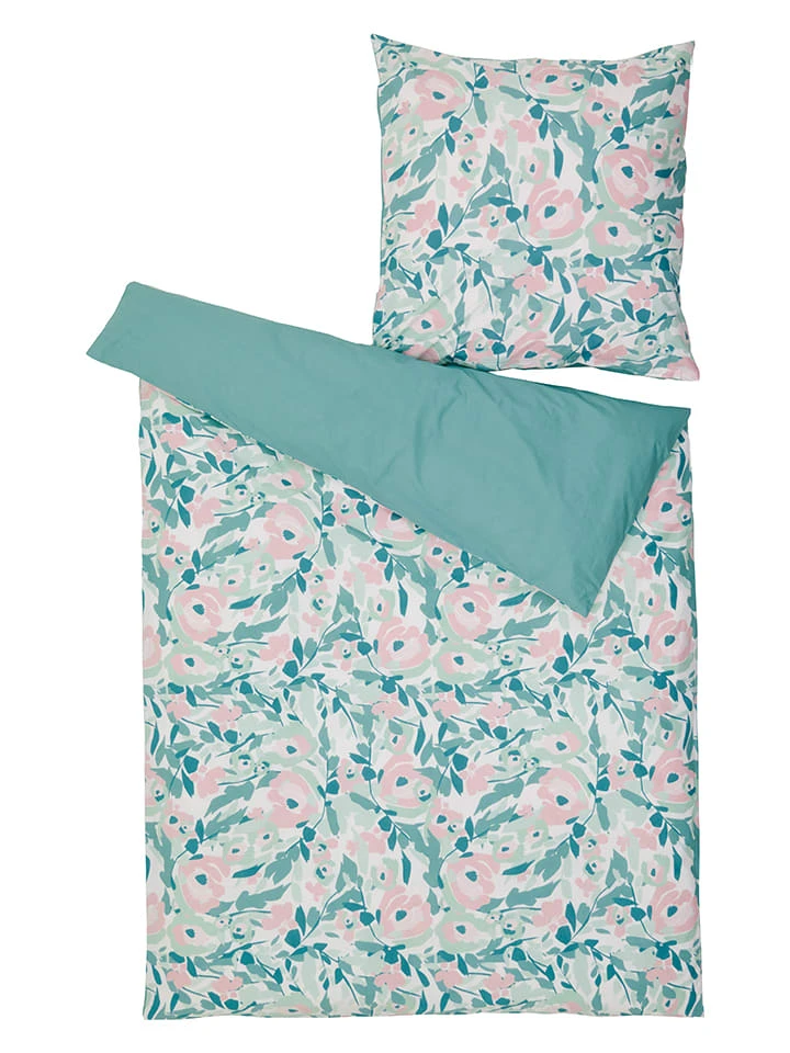 Perkal-Bettwäsche-Set In Türkis/ Rosa 2 Perkal-Bettwäsche-Set In Türkis/ Rosa – Bild 2