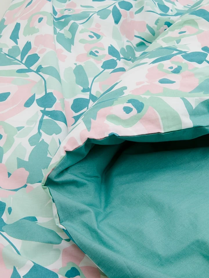 Perkal-Bettwäsche-Set In Türkis/ Rosa 3 Perkal-Bettwäsche-Set In Türkis/ Rosa – Bild 3