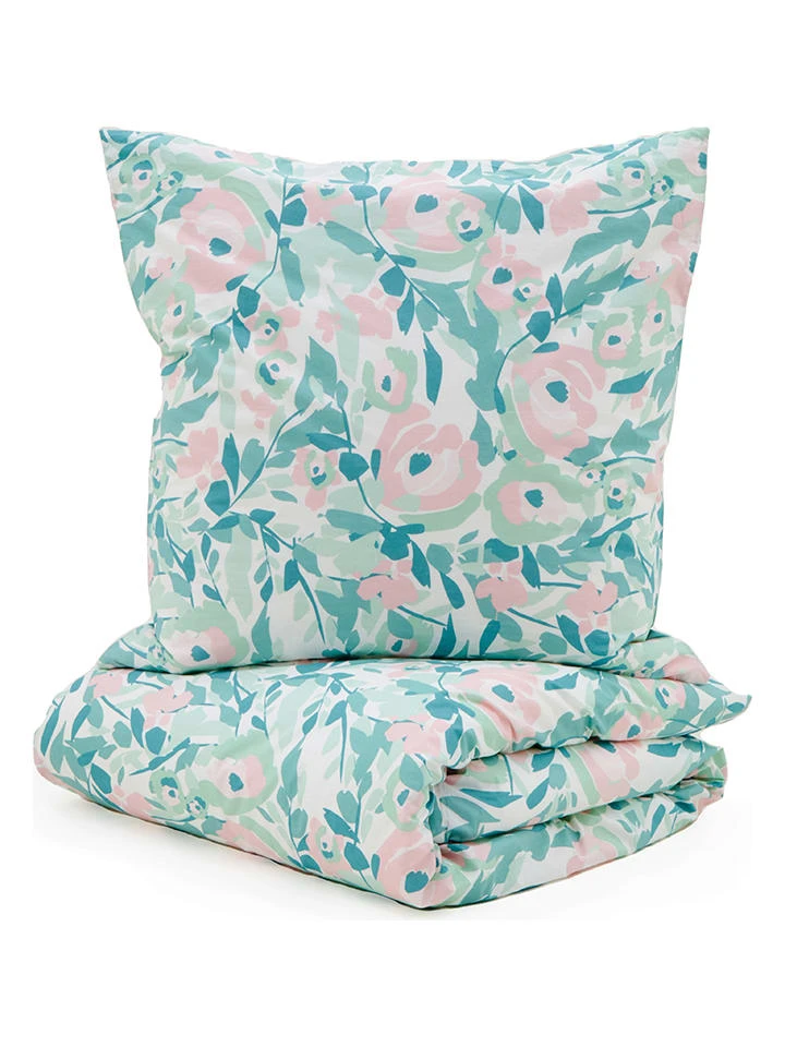 Perkal-Bettwäsche-Set In Türkis/ Rosa 1 Perkal-Bettwäsche-Set In Türkis/ Rosa