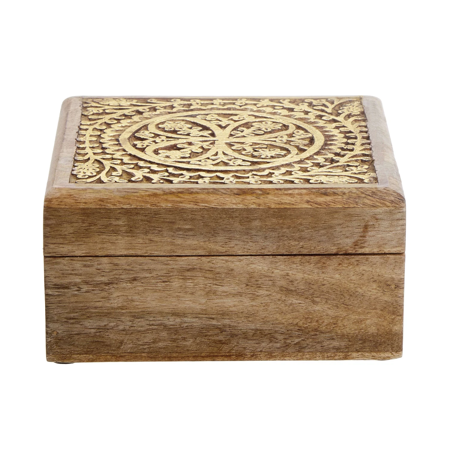 Truhe Mit Schnitzerei L 17 X B 17cm TREASURE In Hellbraun-Gold 2 Truhe Mit Schnitzerei L 17 X B 17cm TREASURE In Hellbraun-Gold – Bild 2