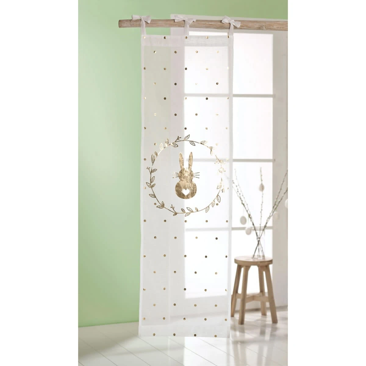 Organdy-Vorhang Hase, Weiß/Goldfarben 2 Organdy-Vorhang Hase, Weiß/Goldfarben – Bild 2