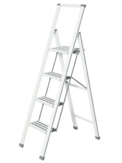 Wenko Alu-Design Klapptrittleiter 4-stufig Weiß In Weiß -Einrichtungsgeschäft wenko alu design klapptrittleiter 4 stufig weiss in weiss 10