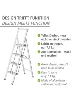 Wenko Alu-Design Klapptrittleiter 4-stufig Weiß In Weiß -Einrichtungsgeschäft wenko alu design klapptrittleiter 4 stufig weiss in weiss 2